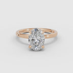 Vídeo 360° del anillo de compromiso THEIA solitario halo escondido oval en oro rosa