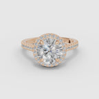 Anillo de compromiso HELIA brillante halo con catedral en oro rosa - vídeo
