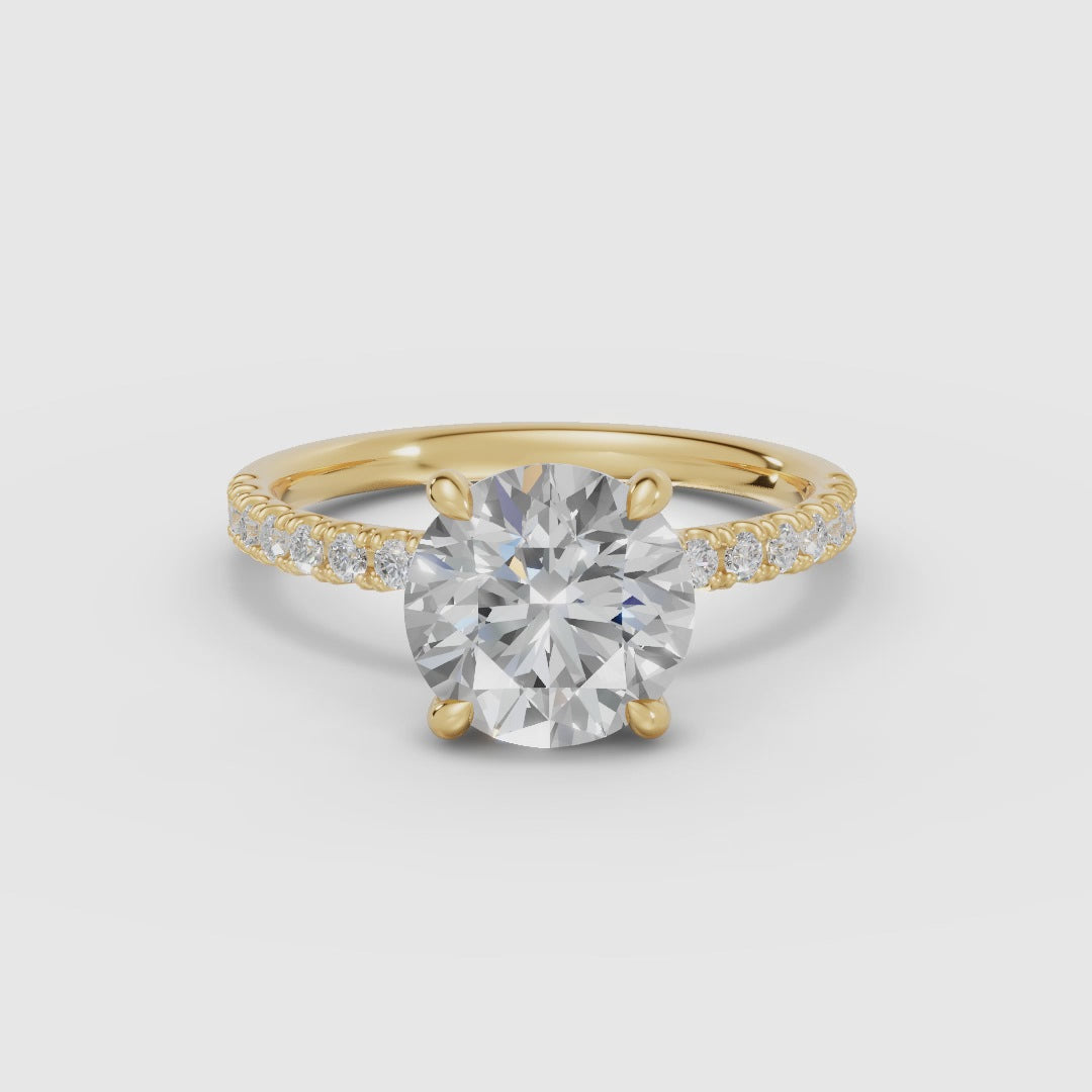 AURORA | Anillo solitario corte brillante medio pavé