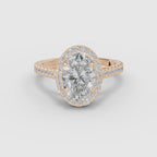 Anillo de compromiso HELIA oval halo con catedral en oro rosa - vídeo