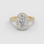 Anillo de compromiso HELIA oval halo con catedral en oro amarillo - vídeo