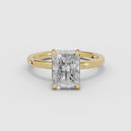 Vídeo 360° del anillo de compromiso THEIA solitario halo escondido radiante en oro amarillo