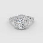Anillo de compromiso HELIA brillante halo con catedral en oro blanco - vídeo