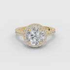 Anillo de compromiso HELIA brillante halo con catedral en oro amarillo - vídeo
