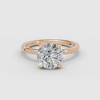 Vídeo 360° del anillo de compromiso THEIA solitario halo escondido brillante en oro rosa